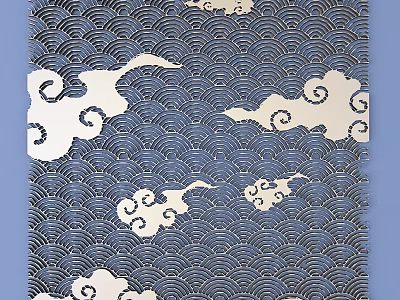 Intricate Carving Design With Wave Pattern And Cloud Motifs On Blue Background 3d model