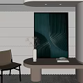 Stylish Teal Abstract Painting With Curved Lines In Modern Interior Console Table Chair And Vase