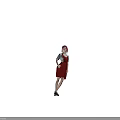 Woman With Pink Hair Wearing White Shirt Red Pinafore Dress Bow Tie On Black Background