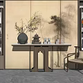 New Chinese Style End View Decorative Porch End View Decorative Vase Ornaments Leisure Chair Background Wall Decorative Cabinet 3d model