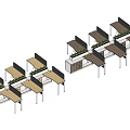 Multiple Office Desks In Open Layout With Partition Panels And Green Plants