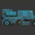 Blue Steam Locomotive Themed 3D Mechanical Model Computer Generated Digital Artwork