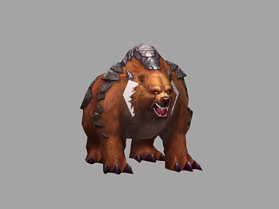Ferocious Brown Fur Game Character With Armored Back Sharp Teeth And Claws 3d model