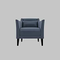 Blue Fabric Leisure Chair With Armrest Cushion And Black Legs Design