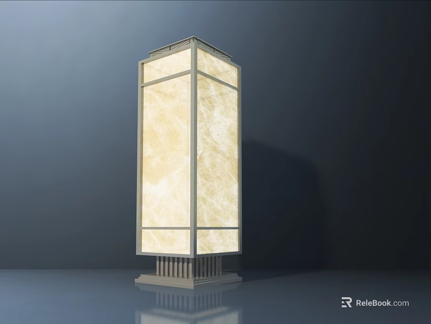Elegant Outdoor Standing Light With Square Marble Textured Shade And Grille Base 3d model