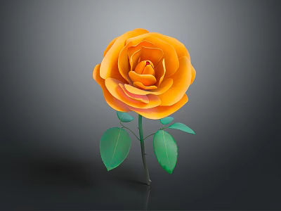 Orange Rose With Layered Petals And Green Leaves On Gradient Background 3d model