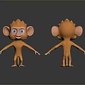 Cute Two 3D Model Monkeys Front and Back View Render