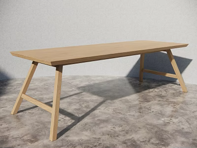 Simple Wooden Coffee Table With A Shaped Legs On Gray Floor And White Wall 3d model