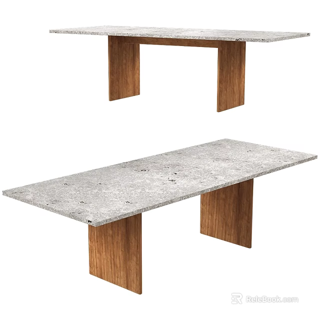 Sleek Modern Dining Table Design With Concrete Top And Wooden Legs 3d model 