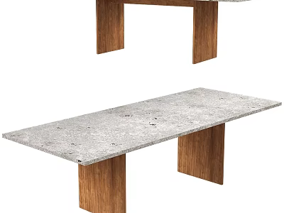 Sleek Modern Dining Table Design With Concrete Top And Wooden Legs 3d model