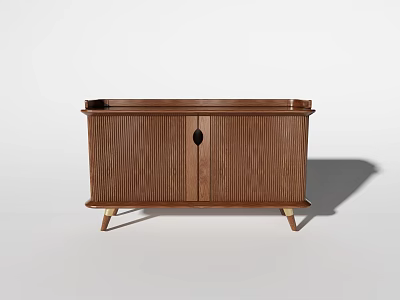 Modern Wooden Brown Console Cabinet With Vertical Stripes And Tapered Legs 3d model