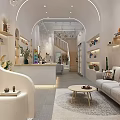 Modern Boutique Store Interior With Sofa Coffee Table Bookshelves And Green Plants