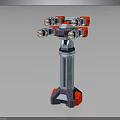 Mechanical Weapon With Red Gray Components And Multi Barrel Launcher Tower Structure 3d model