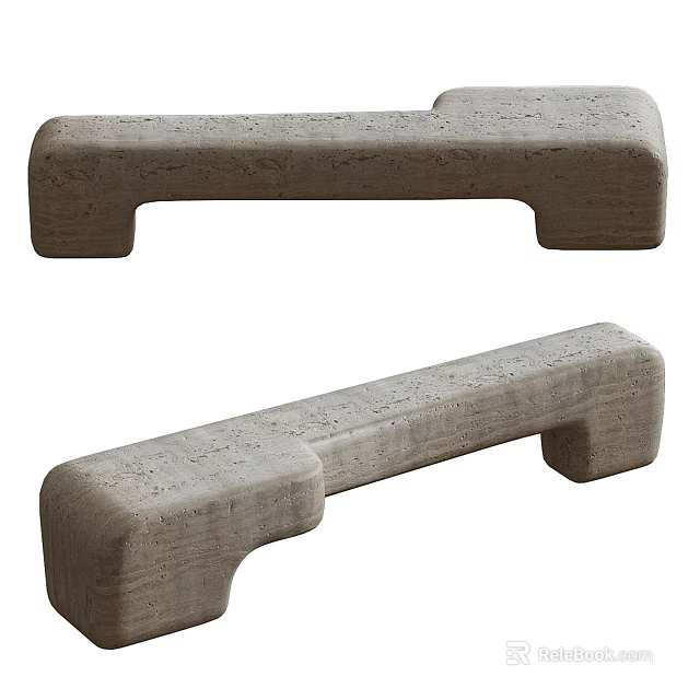 Minimalist Modern Stone Bench With Textured Surface And Long Support Design 3d model 