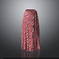 Elegant Women's Red Long Skirt With White Floral Pattern For Summer Wear