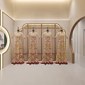 Modern Clothing Store Featuring Wedding Dress Red Gown Mannequins And Circular Archway