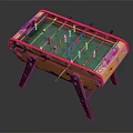 Wooden Foosball Table Play Equipment With Green Playing Surface Red Frame And Metal Rods