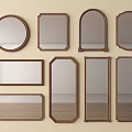 Various Shaped Wall Mounted Mirrors with Wooden Frames and Diverse Designs 3d model