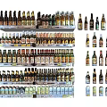 Beverage Bottles Arranged on Multi Layer Shelves Featuring Diverse Types and Varieties 3d model