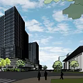 Modern Office Building Complex With Central Courtyard And Landscaped Green Spaces