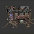 Ornate Decorative Wagon With Colorful Fabrics Wooden Wheels Steps And Hanging Lanterns