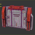 3D Model Industrial Red Gray Mechanical Control Panel With Green Indicator Light And Symbols