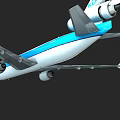 Blue And Silver Large Passenger Airplane Flying With Wings And Engines