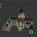 Cartoon Church Scene With Green Spire Stone Walls And Stained Glass Window