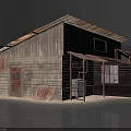 Rural Self Built House With Wooden Structure Aged Appearance Sloped Roof And Small Windows