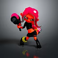 Cute Cartoon Doll With Pink Hair Holding Weapon Black Outfit And Yellow Straps