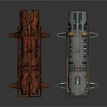 Red Rusty And Silver Modern Industrial Equipment With Metallic Cylindrical Design