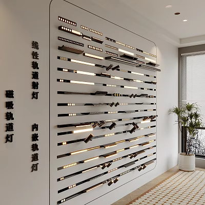 Downlights and Track Spotlights Including Linear Magnetic Recessed Track Types on Wall 3d model
