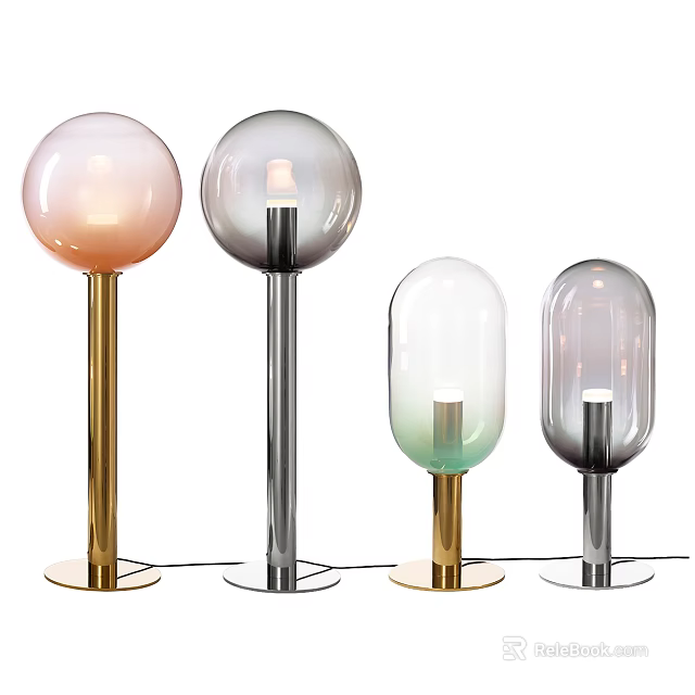 Modern Glass Lamp Set With Spherical And Capsule Shades In Pink Grey Green Gold Silver 3d model 