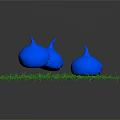 Green Grassy Surface With Three Blue Bulbous Shapes And Textured Design