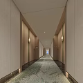 Modern Hotel Corridor Design With Wall Lights Green Pattern Carpet And Bright Ceiling