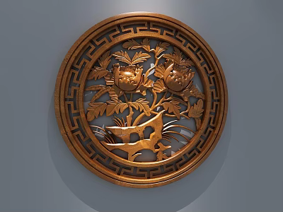 Elegant Traditional Circular Wooden Carved Wall Decoration With Intricate Floral Motifs 3d model