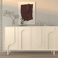 Modern White Entryway Console Table with Curved Door Design Decor Items and Wall Art 3d model