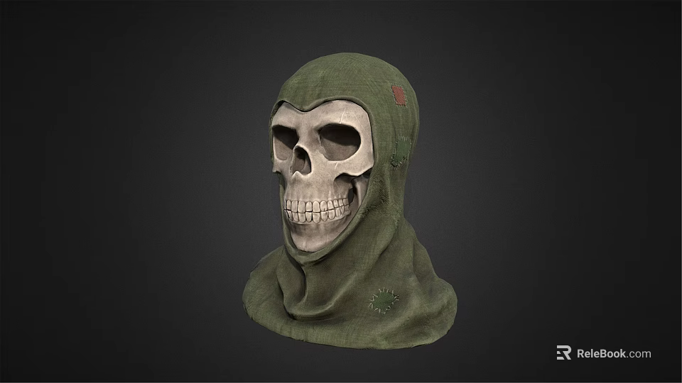Medical Device Green Hooded Skull Model for Educational and Display Applications 3d model 
