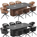 Modern Office Table And Chair Set With Brown Black Chairs And Dark Tabletop
