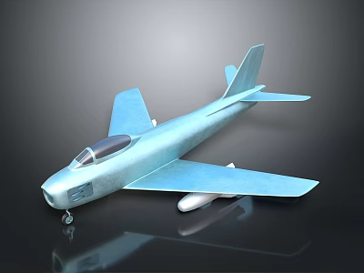 Light Blue Model Airplane With Transparent Cockpit And Wings On Dark Background Showing Reflection 3d model