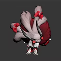 Anime Game Character With Pink Long Hair Red Black Dress And White Pom Pom Decorations