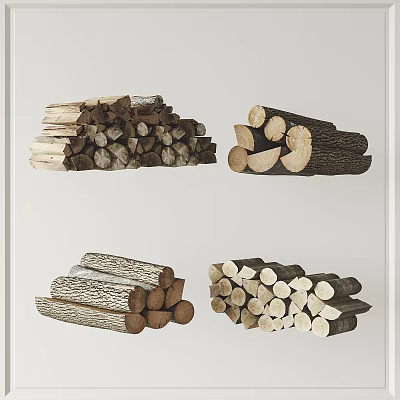Natural Stone Wood Stacked Logs And Timber Piles With Rustic Design 3d model