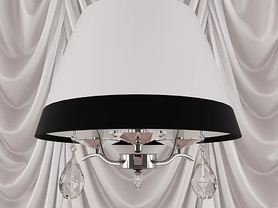 Elegant Modern Wall Lamp Design With White Shade Black Trim And Crystal Pendants 3d model