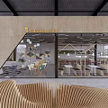 Modern Restaurant Interior Design Featuring Wooden Tables Green Plants And Decorative Partition