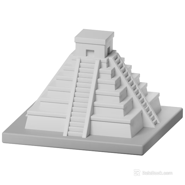 White Stepped Pyramid Model with Detailed Staircases and Base Platform Architectural Decoration 3d model 