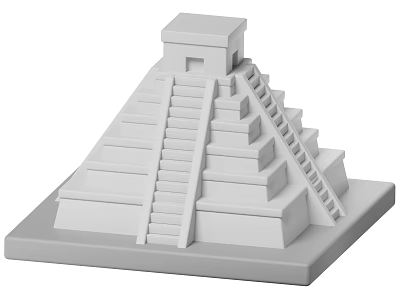 White Stepped Pyramid Model with Detailed Staircases and Base Platform Architectural Decoration 3d model