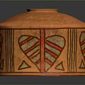 Artistic Hand Carved Orange Ceramic Sculpture With Geometric Patterns Design