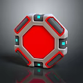 Octagonal Tech Inspired Panel With Red Center Gray Frame And Blue Indicators 3d model