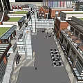 Vibrant Modern Commercial Street with Glass Facade Billboards and Evening Pedestrian Crowds