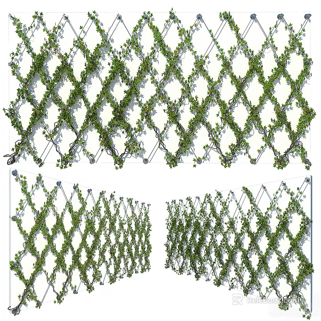 Lush Green Vines Covering Decorative Lattice Screen For Garden Decoration 3d model 